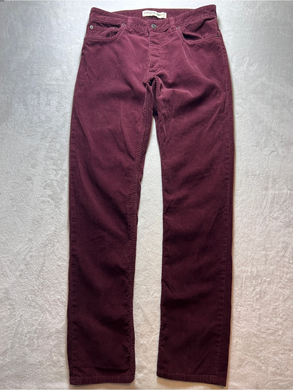 Lacoste Mens Slim Fit Corduroy Pants Burgundy W33 L34